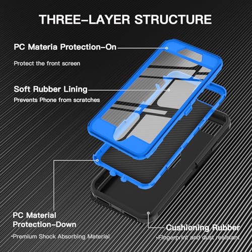 I-HONVA for iPhone SE 2022/2020 Case Built-in Screen Protector Shockproof Dust/Drop Proof 3 in 1 Full Body Rugged Heavy Duty Cover for Apple iPhone SE 3rd/2nd Gen 4.7,Black/Blue - color: Black/Blue