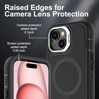YKHJKLEC for iPhone 15 Case, Military Grade 3 in 1 Heavy Duty Shockproof/Drop Proof/Dust Proof with Kickstand Case, with 2 x Tempered Glass Screen Protector (ZJ-Black/Black) - color: ZJ-Black/Black