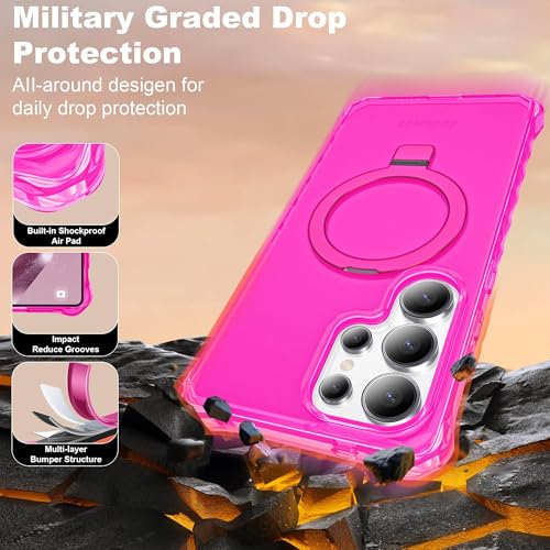 Compatible with Samsung Galaxy S25 Ultra Case 6.9'' Cute Wavy Frame with Magnetic Stand [Compatible with Mag-Safe] Military-Grade Translucent Phone Case for Women Girl, Hot Pink - color: Hot Pink, size: Samsung Galaxy S25 Ultra