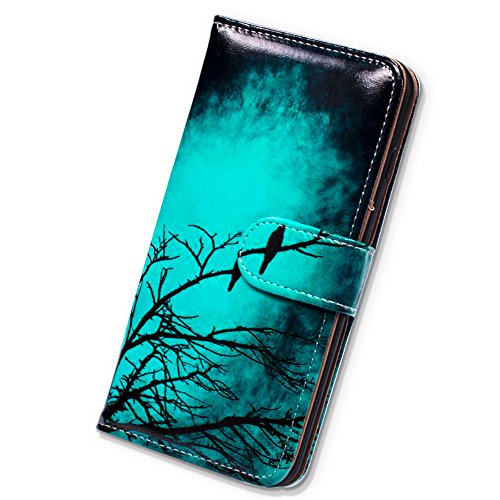 Bcov Case for Galaxy A54, Black Bird Green Leather Flip Phone Case Wallet Cover with Card Slot Holder Kickstand for Samsung Galaxy A54 5G - color: Black Bird Pattern