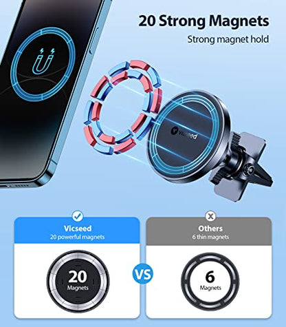 VICSEED for MagSafe Car Mount [Upgraded Strongest Magnet Power] Magnetic Phone Holder for Car Vent 360 Adjustable Magnetic Car Phone Holder Mount for iPhone 17 Pro Max 16 15 14 13 12 Plus Mini - color: Black