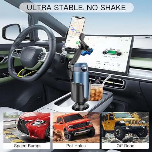Cup Phone Mount for Car, Cup Phone Holder [2026 Upgraded] 20.5" Height Long Arm Phone Mount for Your Car/Truck/SUV Fit All 4.0-7.0in Smartphones iPhone, No Shake Design