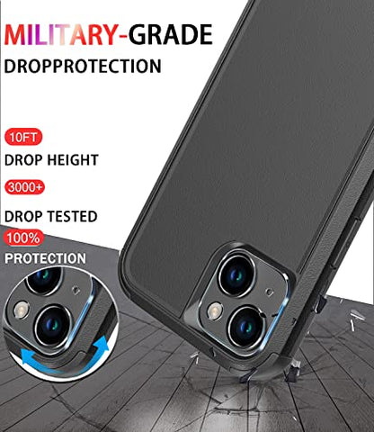 Diverbox for iPhone 14 Case [Shockproof] [Dropproof] [Tempered Glass Screen + Camera Lens Protector] Heavy Duty Protection Phone Case Cover for iPhone 14 6.1inch - color: BLACK-3in1