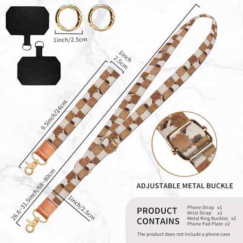 Phone Lanyard Crossbody Wrist Strap, Universal Adjustable Neck Strap for Phone Case Keys ID Badges, Travel Essential - color: Retro Brown Cowhide