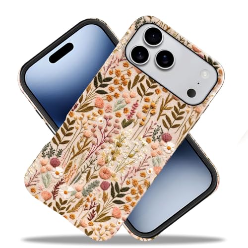 Compatible with iPhone 17 Pro Max,Anti-Scratch Glossy Case Cover,Boho Romantic Embroidery Flower - color: Boho Romantic Embroidery Flower, size: IPhone 17 Pro Max