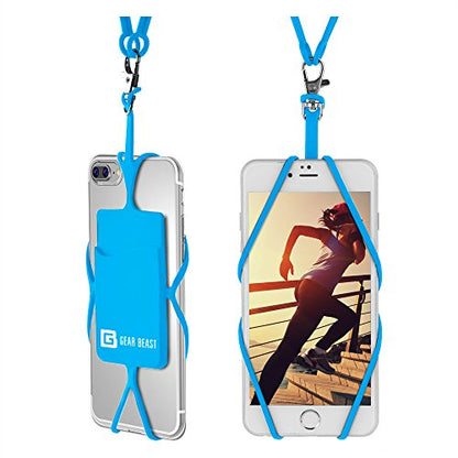 Gear Beast Cell Phone Lanyard - Universal Neck Phone Holder w/Card Pocket and Silicone Neck Strap - Compatible with Most Smartphones, Light Blue - color: Lightblue