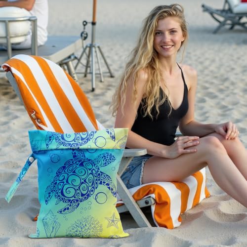 2 PCS Turtle Wet Dry Waterproof Bag Laundry Bag for Swimsuit | Wet Dry Bag for Swimsuit and Towels for Swimsuit Travel Beach Pool Diapers Dirty Yoga Gym - color: Turtle15
