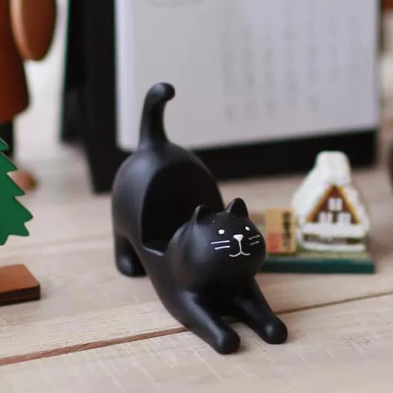Black Cat Smartphone Stand for Desk, Resein Adjustable Desk Phone Stand, Cute Animal Desktop Accessories, Best Gift for Girls, Office, Home Décor, Mount for iPhone, iPad