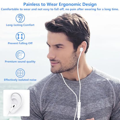 [Apple MFi Certified] 2 Pack Lightning Wired Earbuds for iPhone Plug & Play