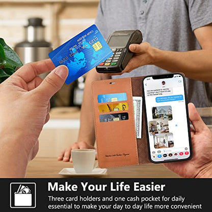 Durable RFID Blocking Card Holders Flip Cover Stand Feature Magnetic Closure Faux Leather Folio Wallet Case Compatible with iPhone 13 Pro Max 6.7 inch, Saddle Brown - color: Saddle brown, size: iPhone 13 Pro Max 6.7" diagonal all-screen display