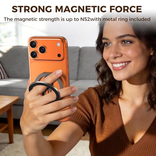 Magnetic Phone Ring Grip for MagSafe Dual-Sided Magnet Cell Phone Grip Stand Finger Ring Holder Compatible with iPhone 17/16/15/14/13 Pro Max Plus, for Mag Car Mounts - color: grey