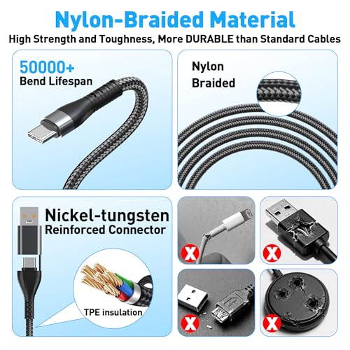 100W 4 in 1 Multi Chargers Cable for Samsung Galaxy Watch 8/7 6/5/4/3, Galaxy w-atch Classic 8/7/6/5/4, 10FT Magnetic Samsung Watch and Phone Charger with Data Transfer for iPhone 15/14/13/ Galaxy S25