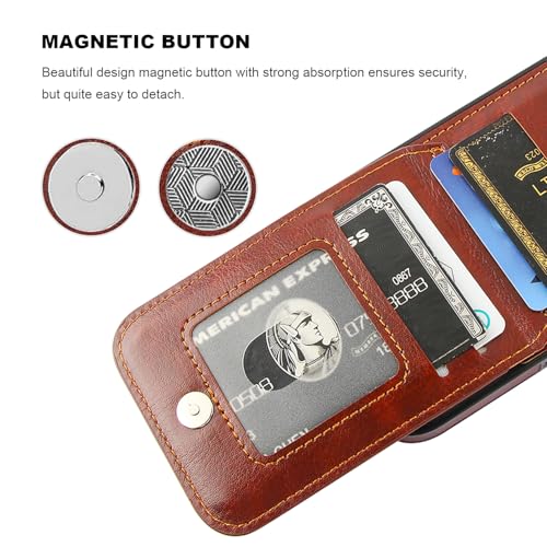 KIHUWEY for iPhone 16 Pro Wallet Case Card Holder Kickstand, Brown | Credit Card Slots, PU Leather, Magnetic Clasp, Flip Heavy Duty Protection Cover for Men and Women - color: Brown