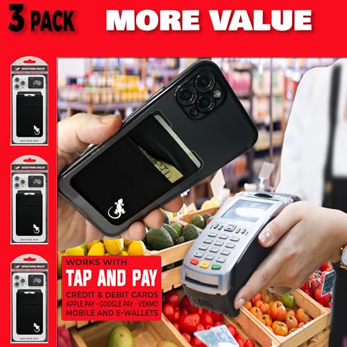 Gecko Travel Tech Double Pocket - Adhesive Card Holder - Cell Phone Pouch - Stick on Spandex Pocket - Carry Credit Cards and Cash (3 PACK - BLACK WHITE) - color: 3 PACK - BLACK WHITE