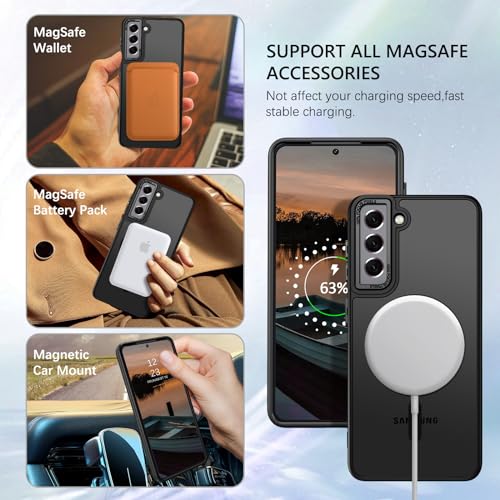 GUAGUA for Samsung Galaxy S21 5G Magnetic Slim Translucent Matte Skin Feeling Shockproof Protective Case for Galaxy S21 6.2 Inch, Black - color: Black