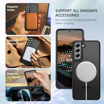 GUAGUA for Samsung Galaxy S21 5G Magnetic Slim Translucent Matte Skin Feeling Shockproof Protective Case for Galaxy S21 6.2 Inch, Black - color: Black