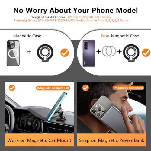 Magnetic Phone Ring Holder for MagSafe, Magnetic Snap Phone Ring Grip - color: Black