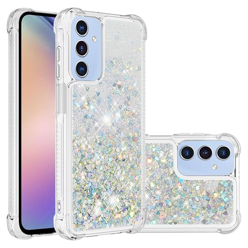 for Samsung Galaxy A17 5G Case Glitter Cute Liquid Love Sliver YB | Phone Case for Girls Women,Bling Sparkly,Floating Quicksand,Soft TPU Clear,Shockproof Protective,Bumper Durable - color: Sliver, size: Samsung Galaxy A17 5G