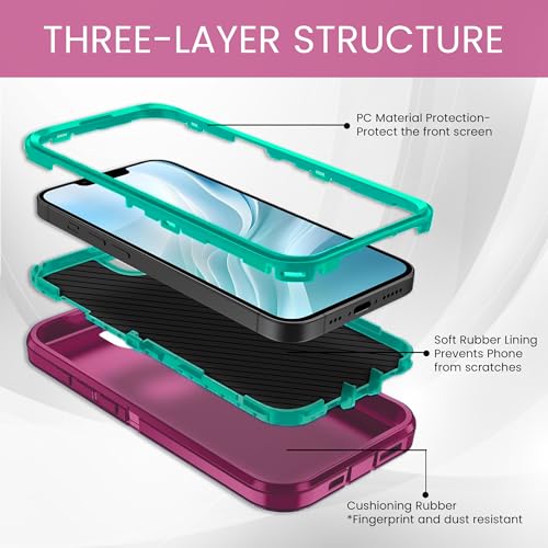 MXX Case for iPhone 16e & iPhone 17e, 3-Layer Heavy Duty Protective Cover, [Compatible with MagSafe] Shockproof Dustproof Drop Resistant Phone Case – Pink/Teal Blue - color: Deep Pink