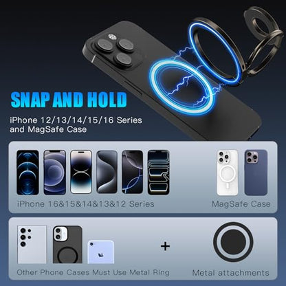 Magnetic Phone Ring for MagSafe Grip [Dual-Sided Magnetic] [Magnet Phone Stand Grip Compatible with Car Mounts] Mag Safe Accessory for iPhone 17/16/15/14/13 Pro Max Plus,Grey