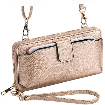 K . A Womens Wristlet Wallet Crossbody Bag Cellphone Purse Handbag RFID Card Slots 2 Strap Wrist - color: Rose Gold