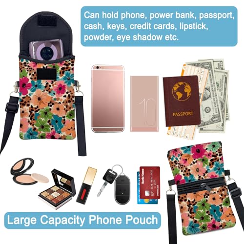 Neoprene Cell Phone Sleeve Pouch Case Bag with Crossbody Strap Neck Lanyard for Women 7.5 X 4.3 in Floral Pattern - color: Floral Pattern 1