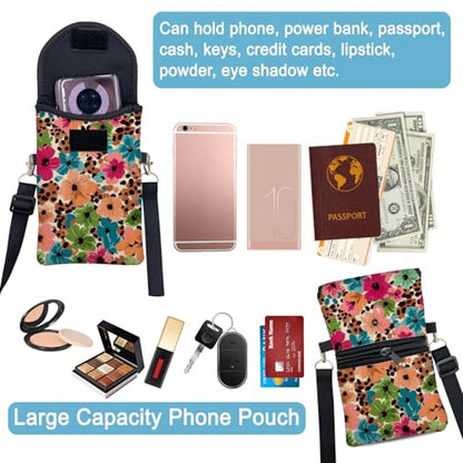 Neoprene Cell Phone Sleeve Pouch Case Bag with Crossbody Strap Neck Lanyard for Women 7.5 X 4.3 in Floral Pattern - color: Floral Pattern 1