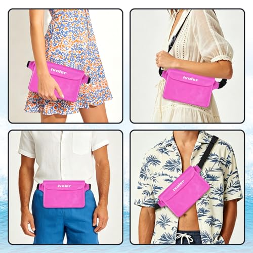 ivoler 2-Pack Waterproof Fanny Pack & Phone Pouch, Dry Bag for Passport, Phone & Wallet, Floating Waterproof Phone Case for Beach, Swimming, Kayaking, Boating, Cruise Essentials & Travel Pink | Swimming & Travel, Long Adjustable Waist Strap, IPX8 Dry Case