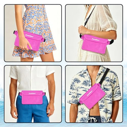 ivoler 2-Pack Waterproof Fanny Pack & Phone Pouch, Dry Bag for Passport, Phone & Wallet, Floating Waterproof Phone Case for Beach, Swimming, Kayaking, Boating, Cruise Essentials & Travel Pink | Swimming & Travel, Long Adjustable Waist Strap, IPX8 Dry Case