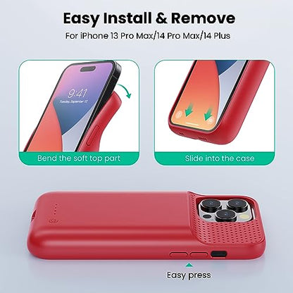 Battery Case for iPhone 14 Pro Max,14 Plus and 13 pro Max, Real 8600mAh Rechargeable Smart Extended Charging Case, Ultra-Slim Portable Protective Battery Pack (6.7 inch) Red - color: Red