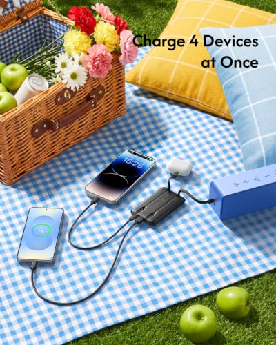 VEGER 10000mAh 22.5W Fast Charging Portable Charger with Built-in Cables - color: Black