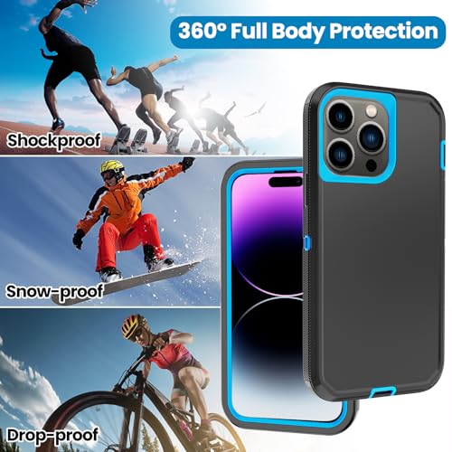 for iPhone 14 Pro Max Case with 2 Screen Protector,Heavy Duty Shockproof Drop Protection Rugged 3-Layer Military Tough Durable Protective Cover for Apple iPhone 14 Pro Max6.7 (Black/Blue) - color: Black/Blue