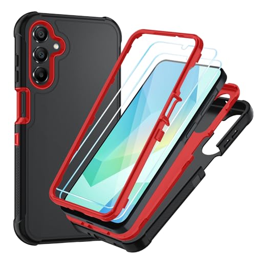 for Samsung Galaxy A16 5G Case : 3-Layer Shockproof Phone Cover with HD Screen Protector,Hybrid Protective Military-Grade Drop Protection for Galaxy A16 5G Phone Case (Black/Red) - color: Black/Red