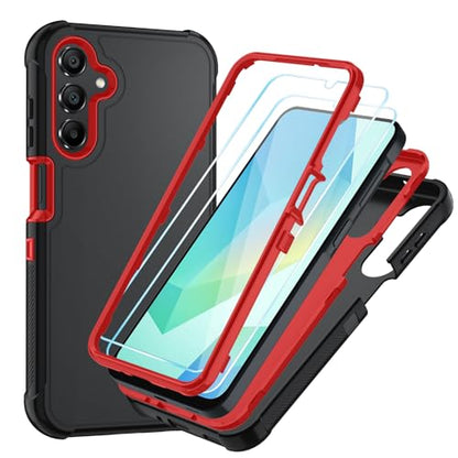 for Samsung Galaxy A16 5G Case : 3-Layer Shockproof Phone Cover with HD Screen Protector,Hybrid Protective Military-Grade Drop Protection for Galaxy A16 5G Phone Case (Black/Red) - color: Black/Red