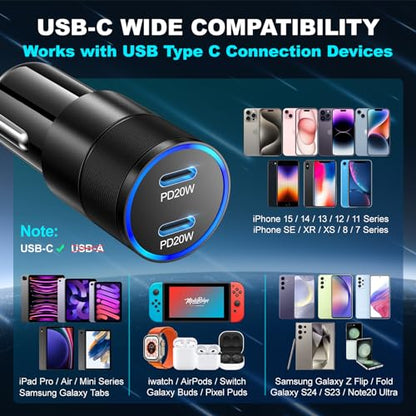 USB C Car Charger 40W,OKRAY Dual USB Type C PD3.0 Fast Charging Car Charger - size: 3 Pack