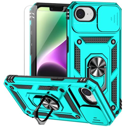 for iPhone 17E / iPhone 16E Case, with Camera Lens Cover HD Screen Protector, Dual Layer Military-Grade Drop Tested Magnetic Ring Holder Kickstand Protective Phone Case for iPhone 16E / 17E (Mint) - color: Mint with camera cover Military-Grade 2nd gen