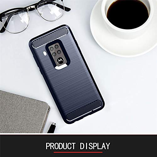 Phone Case for Moto One Zoom with Tempered Glass Screen Protector Cover Film and Cell Accessories Slim Thin Silicone Soft TPU Full Body Motorola P40 Note 1Zoom 1 Pro XT2010-1 Women Men Cases Navy Blue