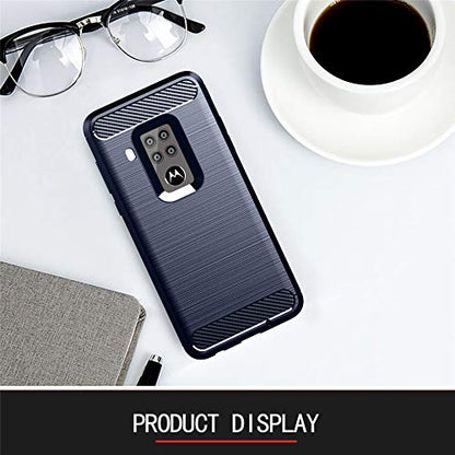 Phone Case for Moto One Zoom with Tempered Glass Screen Protector Cover Film and Cell Accessories Slim Thin Silicone Soft TPU Full Body Motorola P40 Note 1Zoom 1 Pro XT2010-1 Women Men Cases Navy Blue