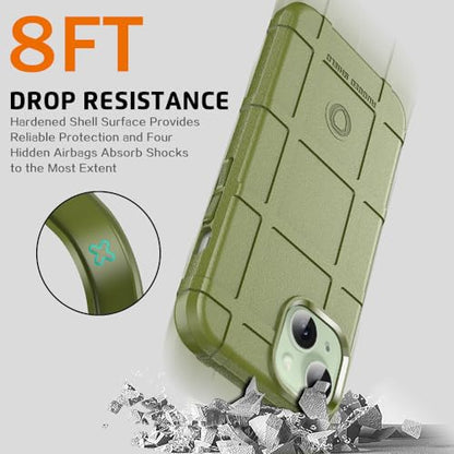 Rugged Shield 8ft Drop Proof TPU Thick Armor Tactical Protective Case Compatible with iPhone 15 (6.1 inches) - Army Green - color: Army Green, size: iPhone 15
