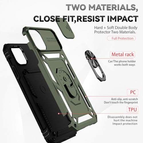 for iPhone 11 Case,with Screen Protectors and Camera Cover,[Military Grade] 16ft.Drop Tested Cover with Magnetic Kickstand Protective Case for iPhone 11 6.1 inch, Olive Green - color: Olive Green