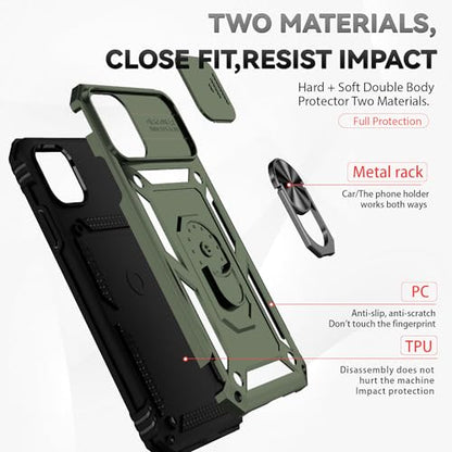 for iPhone 11 Case,with Screen Protectors and Camera Cover,[Military Grade] 16ft.Drop Tested Cover with Magnetic Kickstand Protective Case for iPhone 11 6.1 inch, Olive Green - color: Olive Green