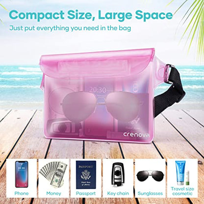 Waterproof Bag Fanny Packs for Women, Floating Beach Bags 2PCS | Floating, ideal for Beach, Boating & Kayaking&Fishing&Diving, Durable Material, Phone & Passport Pouch - color: Pink & Clear