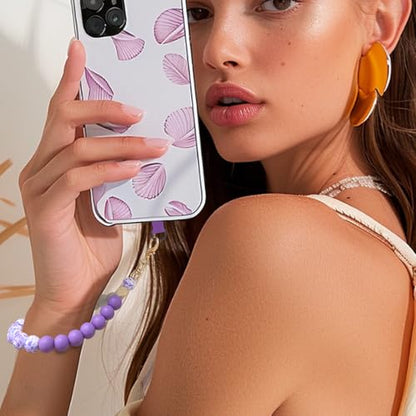 VICHUNHO Marble Silicone Beaded Phone Wrist Strap, Cellphone Lanyard with Tether Tab, Elastic Hands-Free Wristlet Bracelet - color: Purple Block