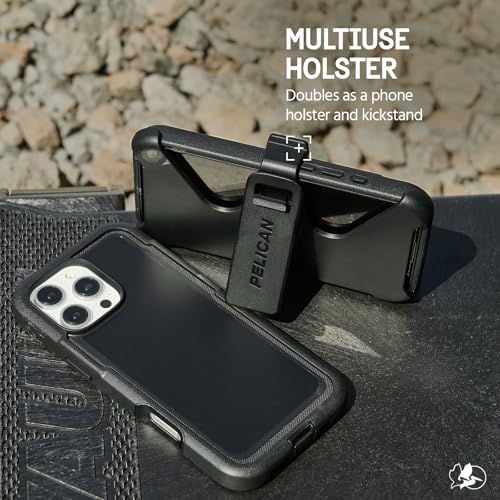 Pelican Voyager iPhone 16 Pro Max Case - Rugged MagSafe Phone Case - Black | Magnetic Phone Case w/18ft Military Grade Drop Protection - Phone Cover w/ Belt Clip Holster Kickstand for iPhone 16 Pro Max - color: Black - V