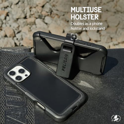 Pelican Voyager iPhone 16 Pro Max Case - Rugged MagSafe Phone Case - Black | Magnetic Phone Case w/18ft Military Grade Drop Protection - Phone Cover w/ Belt Clip Holster Kickstand for iPhone 16 Pro Max - color: Black - V
