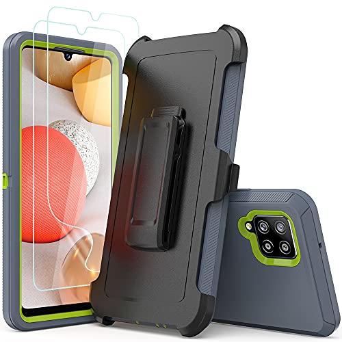 Compatible with Samsung Galaxy A42 5G Case,with Screen Protectors,Heavy Duty Rugged Shockproof Full Body Protection Kickstand Case with Belt Clip Holster for Samsung Galaxy A42 5G (Dark Grey+Green) - color: Dark Grey+Green