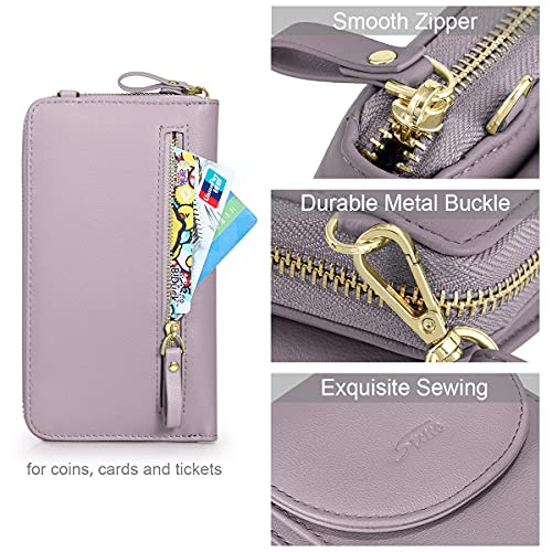 S-ZONE Small Crossbody Bags for Women Phone Purse RFID Blocking Wallet | Card Slots, Vegan Leather, Anti-theft, Multi Pockets, Detachable Adjustable Strap, Travel Eveyday Outing - color: Light Purple