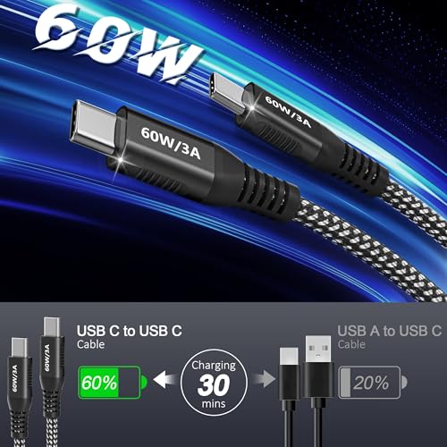20ft USB C to USB C Cable 60W Fast Charging, Super Long Braided Type C Cable for iPhone 15/15 Pro/16/17, Samsung Galaxy S24, iPad Pro/Air, MacBook Pro/Air, Google Pixel (USB 2.0 Data Sync)