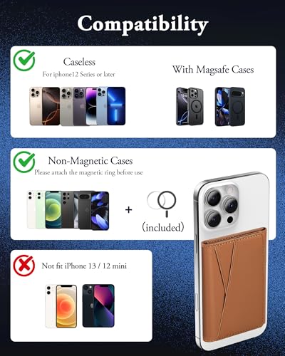 For MagSafe Wallet, Strong Magnet Wallet with RFID Blocking, 9 Cards Holder - color: Brown Trifold MagSafe Wallet
