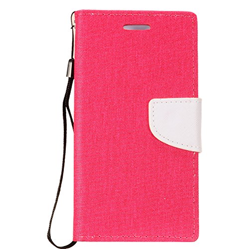For Samsung Galaxy J7 (2018), J7 Refine, J7 Star, J7V 2nd Gen. SM-J737 - Denim Fabric Flip Wallet Case + Tempered Glass Screen Protector - White/Pink - color: CT5 White/Hot Pink